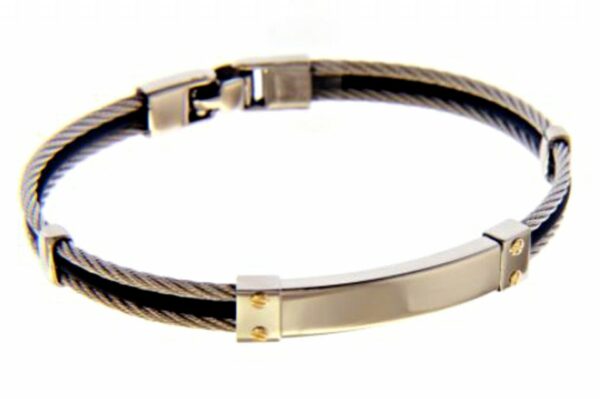 Rigid men's bracelet in steel and yellow gold