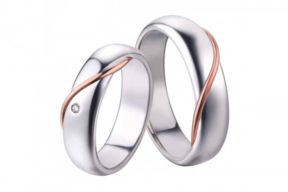 Pair of Polello silver and gold wedding rings 2567