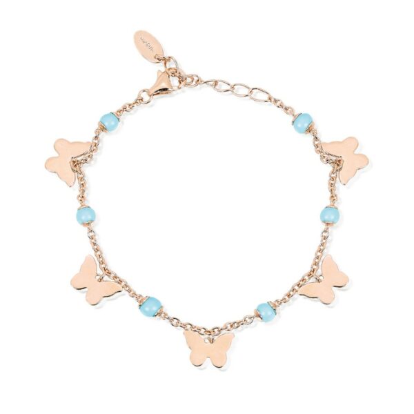 BRACCIALE FARFALLE MABINA IN ARGENTO ROSE' E TURCHESE