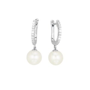 MABINA SILVER PENDANT EARRINGS WITH ZIRCONIA AND CULTURED PEARLS