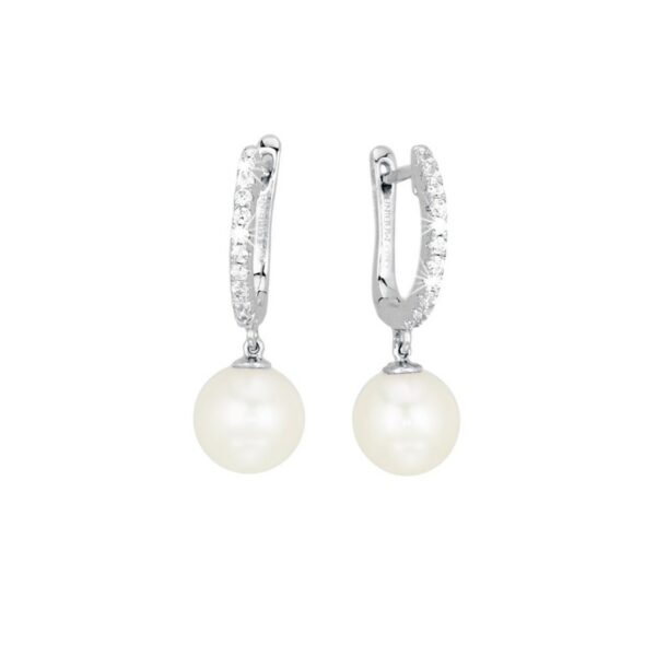 MABINA SILVER PENDANT EARRINGS WITH ZIRCONIA AND CULTURED PEARLS