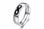 Steel ring with infinity in black enamel