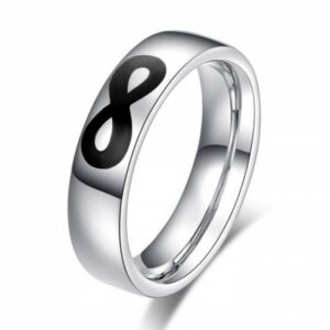 Steel ring with infinity in black enamel