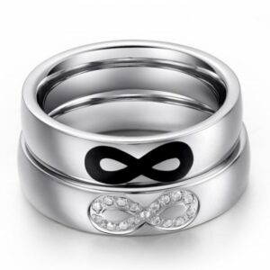 Steel ring with infinity in black enamel