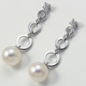 EARRINGS CULTURED PEARLS 8-8.5 MM AND DIAMONDS CT. 0.14:XNUMX