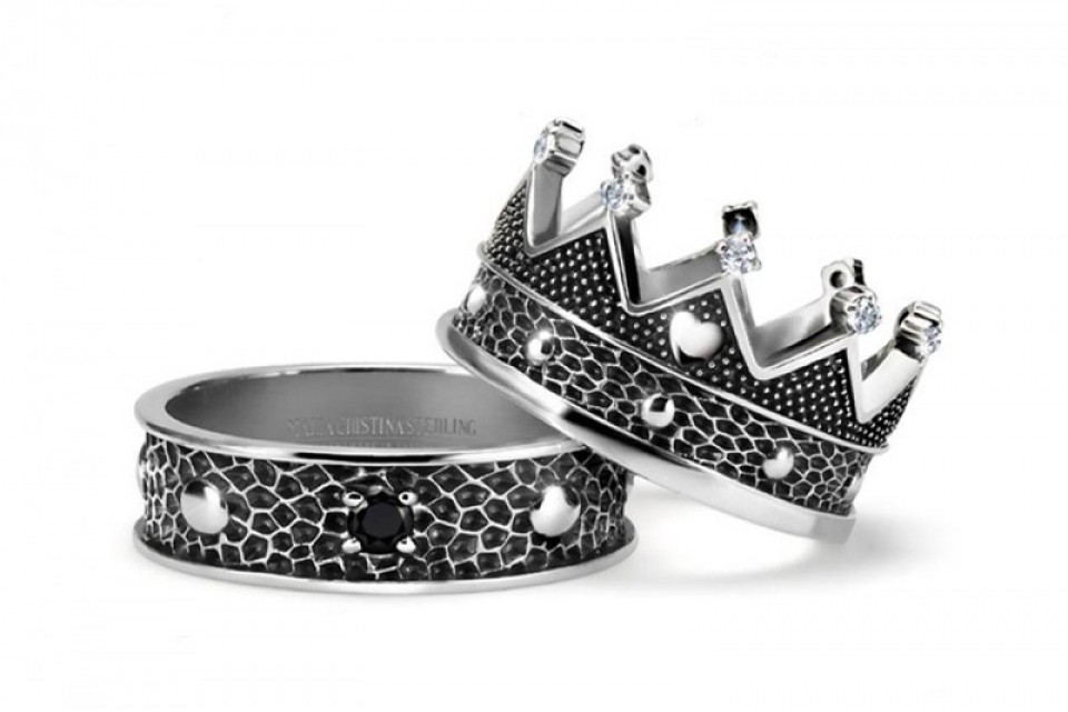 COPPIA ANELLI ARGENTO KING & QUEEN