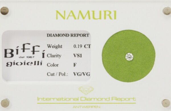 DIAMANTE TAGLIO BRILLANTE NAMURI CT. 0.19 CERTIFICATO ITC