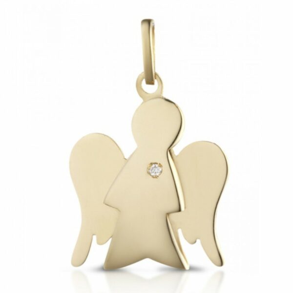 Angel pendant in yellow gold with brilliant
