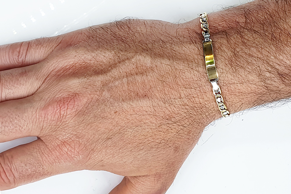 BRACCIALE UOMO ORO BIANCO E GIALLO CON TARGHETTA